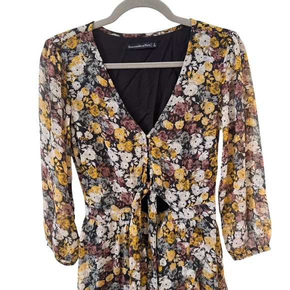 Abercrombie & Fitch Cut-Out Black Floral High-Low Midi Dress Size Small - Picture 5 of 15